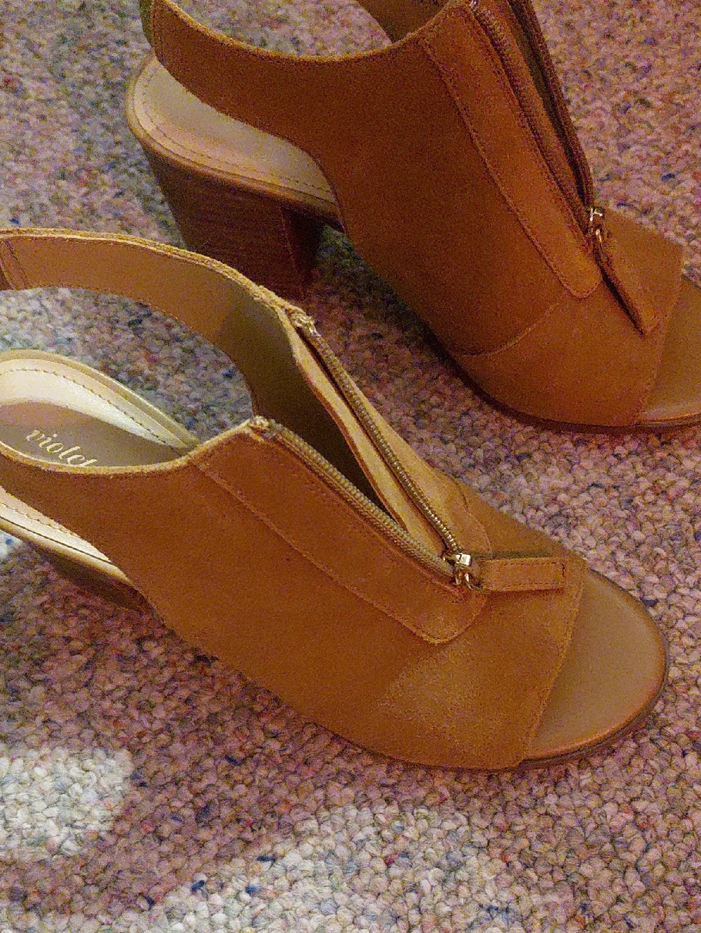 Tan Suede Slingback Heel with Front Zip
